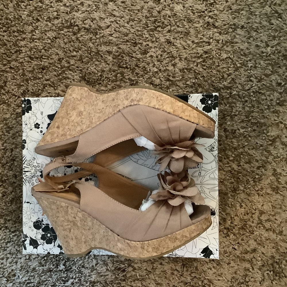 CL BY LAUNDAY  ORGANZA SILK CORK WEDGES